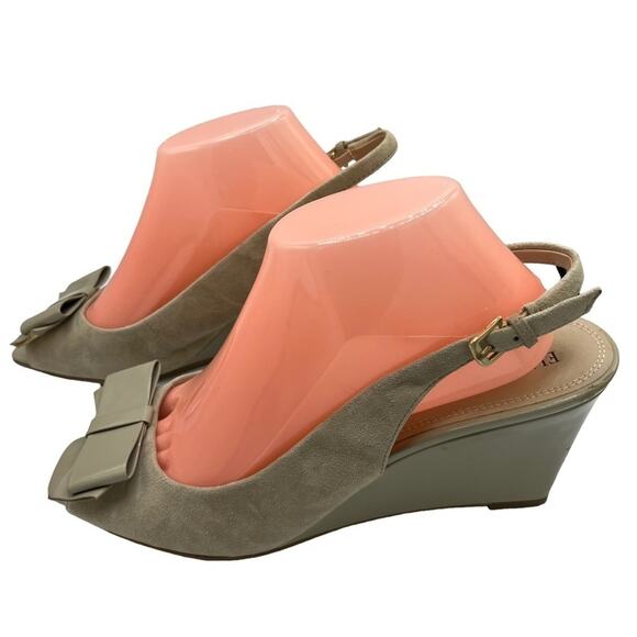 Ellen Tracy Open Toe Suede Patent Leather Slingbacks 10M Wedged Heel - Picture 4 of 6